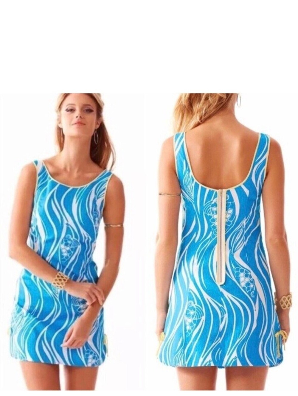 Lilly Pulitzer Size 8 Delia "Joe Fish" Blue and White Shift Dress Resort Wear